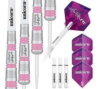 Unicorn Steel Tip Darts Set | Autograph Series Style 3 | 80% Natural Tungsten Barrels with Pink Accents | 19 g
