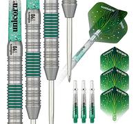 Unicorn Steel Tip Darts Set | Core XL T90 Series Style 2 | 90% Tungsten Barrels with Green Accents | 22 g