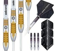 Unicorn Steel Tip Professional Darts Set | Pro-Tech Style 1 | 90% Natural Tungsten Barrels with Golden Accents & Volute Points | 22 g
