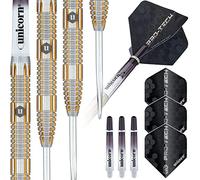 Unicorn Steel Tip Darts Set | Pro-Tech Style 4 | 90% Natural Tungsten Barrels with Golden Accents & Volute Points | 22 g