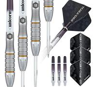 Unicorn Steel Tip Darts Set | Pro-Tech Style 5 | 90% Natural Tungsten Barrels with Golden Accents & Volute Points | 25 g