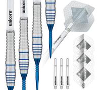 Unicorn Steel Tip Professional Darts Set | Swytch | 80% Natural Tungsten Barrels with Blue Accents & Blue Volute Converta Points | 24 g