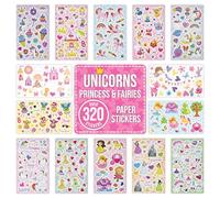 Unicorn Stickers for Scrapbooking, Crafting, Decorating - Over 320 Self Adhesive Paper Stickers 14 Designs - Party Bag Fillers for Kids, Girls - Princess, Fairy, Rainbow Sticker Pack
