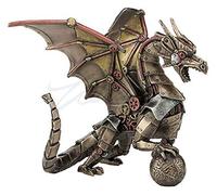 UNICORN STUDIO Steampunk Mechanical Gear Dragon Sitting Holding Sphere Statue Sculpture Bronze