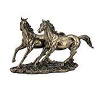 Unicorn Studios US 11 Inch Cold Cast Bronze Color Sprinting Horses Figurine Statue Decor