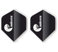 Unicorn Super Maestro Dart Flights | Logo Black Background Design | Standard Plus Shape | Ultra Durable Rigid 125 Micron Polyester PET (Pack of 2)