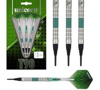 Unicorn Soft Tip Darts Set | Core XL T90 Series Style 2 | 90% Tungsten Barrels with Green Accents | 23 g