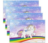 Unicorn Table Mats Placemat 45X30cm Magical Animal Placemats Set of 4 for Kids Rainbow Galaxy Placemats for Dining Table Indoor Outdoor Kitchen Fantasy Unicorn Themed Table Place Mats