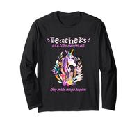 Unicorn Teacher Make Magic Happen Cute Bojo Pretty Floral Long Sleeve T-Shirt