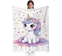 Unicorn Throw Blanket, Unicorn Soft Flannel Blanket Cozy Warm Lightweight Blankets 3D Print Warmblanket Fluffy Soft Napblanket Cartoon Plush Blankets for Bedroom Couch Decoration (150x100CM)(White)