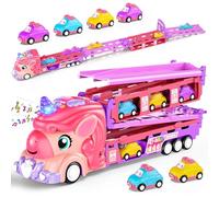 Unicorn Toys for Girls, Unicorn Transport Truck with 6 Mini Car, Unicorns Gifts Toy Cars for 2 3 Year Old Girls, Toddler Toys for Girl 2-3