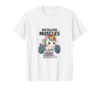 Unicorn Training Cartoon Installing Muscles with Gym Dumbbell T-Shirt