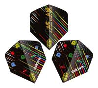 Unicorn Ultrafly Adam Paxton | Darts Flights | Pacman Logo Black with Multicolour Stripes | Big Wing Shape | Durable 100 Micron Polyester PET | Set of 3