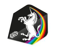 Unicorn UltraFly Dart Flights | Rainbow Design | Black Background | Ultra Durable 100 Micron Polyester PET | Standard Plus Shape