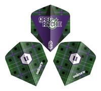 Unicorn Ultrafly Greg Ritchie | Darts Flights | Target Logo on Tartan Design Green & Purple | Big Wing Shape | Durable 100 Micron Polyester PET | Set of 3