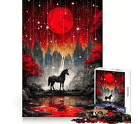 Unicorn Under A Red Moon 1000 Pieces Jigsaw Puzzles for Teenagers Strategic Think Serene Escape Clean Cut Thoughtful Xmas (38x52cm)