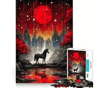 Unicorn Under A Red Moon Jigsaw Puzzle 1000 Pieces Focus Building Toy Firm Fit Secure Assembly Holiday Indoor Entertainment Toy (50x75cm)