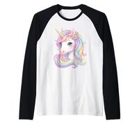Unicorn, Unicorn with Rainbow Hair, Cute Unicorn Raglan Baseball Tee