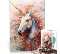 Unicorn Walking in Paint Jigsaw Puzzle 1000 Recall Fun Play Advanced Laser Cutting Tech Holiday Indoor Entertainment Toy (38x26cm)