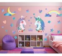 Unicorn Wall Decal Stickers, Large Size Unicorn Rainbow Wall Decor for Girls Kids Bedroom Nursery Christmas Birthday Party Decoration