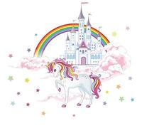 Unicorn Wall Sticker, Vinyl Mural Rainbow Princess Castle, Unicorn Wall Decals Sticker for Girls Kids Bedroom Decor Decals, Wall Sticker Decals, Mural Decals