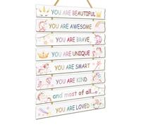 Unicorn Wall Stickers, Watercolor Motivational Wall Mural Art Decor, Girls Bedroom Accessories Rainbow, Wooden Hanging Sign You’Re Brave, Positive Children Hanging Painting Decoration For Nursery