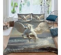 Unicorn Wave Bedding Set 3D Digital Printing Ethereal Myth Beast Sea Duvet Cover Set 3 Pieces Microfiber Comforter Cover Universal for All Seasons with Pillowcase King（220x240cm）