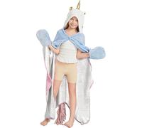 Unicorn Wearable Hooded Blanket for Girls, Cozy Flannel Hoodie Throw Cloak Wrap with Rainbow Ombre Glittering Fish Scale Design, Christmas Birthday Mermaid Unicorn Gifts for Kids S