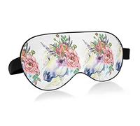 Unicorn White Horse with Red Flowers Green Leaves Eye Masks Cover Blocks Light Sleep Mask Shade Cover Blindfold Relaxing Eyeshade Cover with Adjustable Head Strap for Men Women Kids