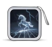 Unicorn White Thundering Mythical Rearing Horse CD Case Portable DVD Storage Small CD Holder Organizer for Home Travel