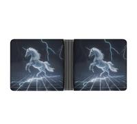 Unicorn White Thundering Mythical Rearing Horse Leather Wallets for Men Slim Bifold Wallet Credit Card Holder Front Pocket Wallets