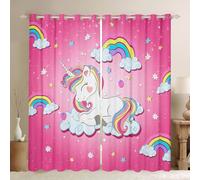Unicorn Window Curtains Cartoon Rainbow Clouds Window Treatments, Cute Rainbow Unicorn Window Drapes for Kids Girls Teens Adults Grommet Top 2 Panel Set Bedroom Curtains, 46Wx54L inch