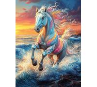 Unicorn with A Rainbow Mane in The Waves 300 Pieces Classic Jigsaw Puzzle Animal Plant Puzzle for Adults Concentration Training Wall Art Mental Exercise Halloween Premium Cardboard 300 PCS
