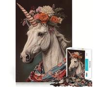 Unicorn with Flowers 1000-piece Jigsaw Puzzles Brain Training Fun Tight Interlock No Gaps Bonding Activity for Loved Ones (38x26cm)