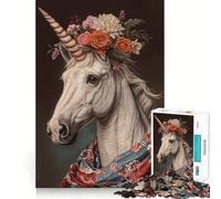 Unicorn with Flowers Adults 1000 Pieces Puzzle Mental Fun Game Advanced Laser Cutting Tech Amusing Challenge for Waiting Time (38x52cm)