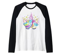 Unicorn with Flowers and Leaves - Minimalist Art Raglan Baseball Tee