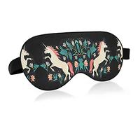 Unicorn with Flowers Leaves Seamless On Dark Eye Masks Cover Blocks Light Sleep Mask Shade Cover Blindfold Relaxing Eyeshade Cover with Adjustable Head Strap for Men Women Kids