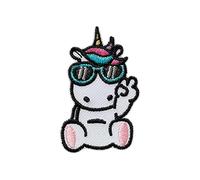 Unicorn with Glasses Animal - Iron on Patches Adhesive Emblem Stickers Appliques, Size: 1,16 x 1,92 inches