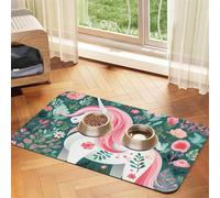 Unicorn with pink hair Pet Water Absorbent Faux Leather Feeding Mat 30x45cm Non Slip Durable Mat for Cat and Dog Bowls