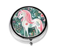 Unicorn with Pink Hair This Small, Round, Three-Compartment Travel Pill Box is Perfect for Storing Daily medications, Vitamins, and on-The-go.