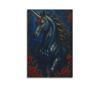 Unicorn with Red Roses Oil Painting Wall Art, Vibrant Fantasy Decor for Living Room And Kids Bedroom Artistic Wall Mural Modern Hanging Decor Poster12x18inch(30x45cm)