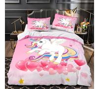 Unicorn with Wings Comforter Cover 3D Print Super Soft 3-Piece Bed Set Hidden Zipper cartoon Magical Quilt Cover Hotel Quality Breathable for Adults Women Kids Girls Boys Teens Single（135x200cm）