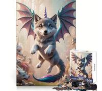 Unicorn Wolf Pup with Dragon Wings 1000 Piece Jigsaw Puzzle for Adults Strategic Think Mind Calming Fun Precise Fit (38x52cm)