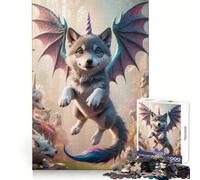 Unicorn Wolf Pup with Dragon Wings 1000-piece Puzzle for Teenagers Mind Wellness Relaxed Leisure Sharp Edges Heartfelt Gift (38x26cm)