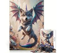 Unicorn Wolf Pup with Dragon Wings 1000 Pieces Jigsaw Puzzles for Teenagers Reasoning Practice Calm Recreation Premium Edges Thoughtful Gift (50x75cm)