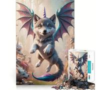 Unicorn Wolf Pup with Dragon Wings Jigsaw Puzzle 1000 Recall Fun Play Advanced Laser Cutting Tech Holiday Indoor Entertainment Toy (50x75cm)