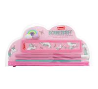 Unicorn Writing Set Consisting of Ruler, Rainbow Eraser and Two Lead Pens in Figured Packaging