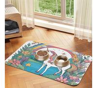 Unicorns by the river Pet Water Absorbent Faux Leather Feeding Mat 40x60cm Non Slip Durable Mat for Cat and Dog Bowls