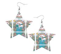 Unicorns by the river Prints Leather Star-Shaped Earrings Lightweight And Stylish Accessories For Parties Dances And Everyday Life.