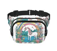 Unicorns by the river Square Double-Layer Waist Bag with Adjustable Strap for Outdoor Activities, Black, One Size